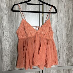 Free People Coral Lace Tank Top